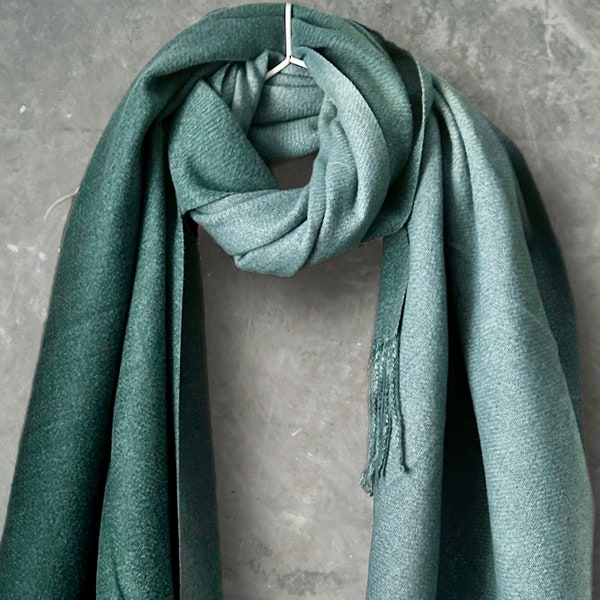 Two-Toned Green Double-Sided Cashmere Scarf,Winter Scarf for Women,ideal Gift for Mom,Her,on Birthdays and Christmas