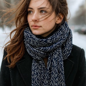 Navy Blue Micro Leafs Print Women’s Scarf with Gold Flakes,Ideal for All Season Wrap,Lightweight Everyday Shawl,Great Gift for Her Birthday