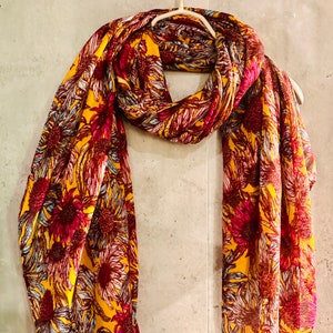ECO freundlich skizzierte Sonnenblumen Bio-Baumwolle Kastanienbraun Rot Schal / Frühling Sommer Herbst Schal / Geschenke für Mutter / Geburtstag Weihnachtsgeschenke