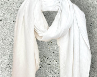 Pure White Scarf for Women,Soft Lightweight Shawl,Minimalist Fashion Wrap,Versatile Year-Round Scarf,Gift for Her Birthday or Christmas