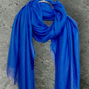 Plain Blue Cotton Scarf,Lightweight Shawl for Women,All Season Wrap,Gift for Her or Mom,Birthday or Christmas Idea