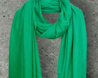 White Green Cotton Scarf, Summer Shawl, Soft Wrap, Accessories - Etsy