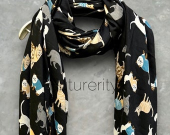 Cats Pattern Black Scarf – Perfect for Gifting Year-Round