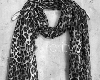 Classic Leopard Pattern Dark Grey Beige Scarf/Summer Autumn Scarf/Gifts For Mother/Scarf Women/UK Seller/Gifts For Her Birthday Christmas