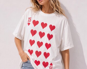 Amore Hearts Graphic T-Shirt,Romantic Couple Shirt,Playing Card Hearts Tee,Front & Back Print Shirt,Unisex Cotton Tee,Valentines Day Gift