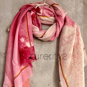 Gold Dusk Pink Cotton Blend Scarf with Watercolours Pattern – A Stylish Gift for Her, Anytime