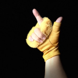 Mustard Yellow Faux Suede Fingerless Gloves with Faux Fur details,Winter Gloves,Women Gloves,Great Gifts for Mom,Her,Birthday and Christmas