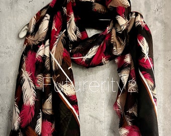 Drijvende wit roze veren zwarte katoenen sjaal/zomer herfst winter vrouwen sjaal/cadeaus voor haar verjaardag Kerstmis/UK verkoper/gedrukte sjaal