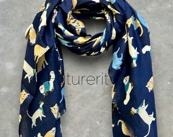 Cats Pattern Blue Scarf – Perfect for Gifting Year-Round