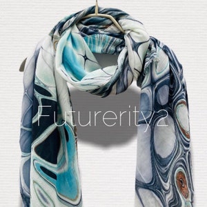 Abstract Liquid Pattern Blue Grey Cashmere Blend Scarf/Summer Autumn Scarf/Gifts for Mom/Gift For Her/Scarves Women/Birthday Gifts/UK Seller