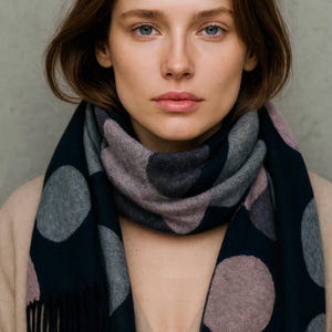 Navy Blue Double-Sided Polka Dot Winter Scarf for Women,Luxury Ultra Soft Shawl,Machine Washable Wrap,Thoughtful Gift for Her