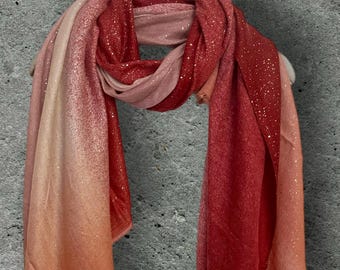 Red Gradient Shimmering Scarf,Elegant Accessory for Parties,Weddings and Celebrations,Great Gifts for Her Birthday or Christmas