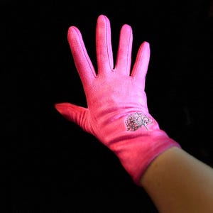 Bright Pink Gloves with Embroidery Mulberry Tree for Women,Winter Gloves,Stretch Suede Gloves,Gifts for Mom,Her,Birthday and Christmas