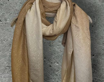 Beige Gradient Shimmering Scarf,Great for Evening Parties, Anniversaries,Weddings or as a Gift for Her Birthday,New Year or Christmas