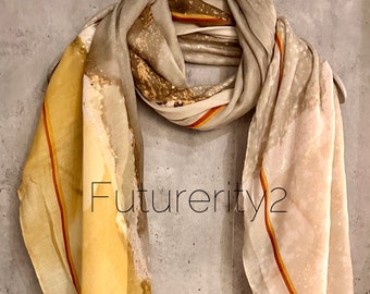 Gold Dusk Beige Cotton Blend Scarf with Watercolours Pattern – A Stylish Gift for Her, Anytime