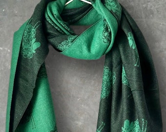 Green and Black Double-sided Cashmere Scarf featuring Sheep Pattern,Winter Scarf,Scarf Women,Gift for Mom,Her,Birthday and Christmas.