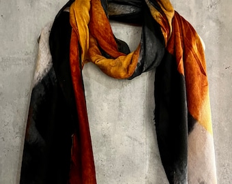 Brushstrokes Pattern Orange Black Cotton Scarf/Summer Autumn Winter Scarf/Gifts For Her Birthday Christmas/Scarf Women/UK Seller