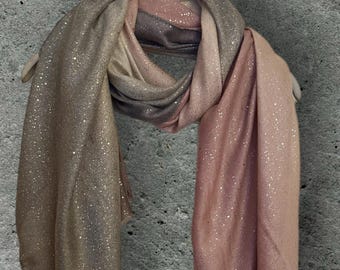 Shimmering Pink,Beige,Grey Gradient Scarf,Ideal for Special Occasions,Evening,Wedding,A Thoughtful Gifts for Her Birthday or Christmas