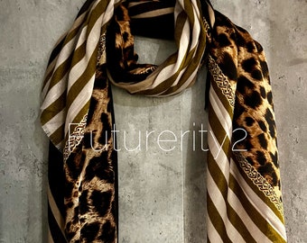 Leopard X Lines Pattern Beige Black Cotton Scarf/Summer Autumn Women Scarf/Gifts For Her Birthday Christmas/UK Seller