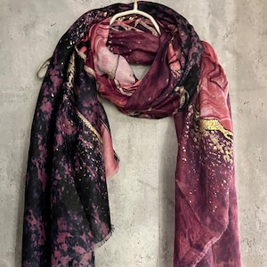 Abstract Pattern With Gold Accents Purple Pink Cotton Scarf/Summer Autumn Winter Scarf/Gifts For Her Birthday Christmas/Gifts For Mother