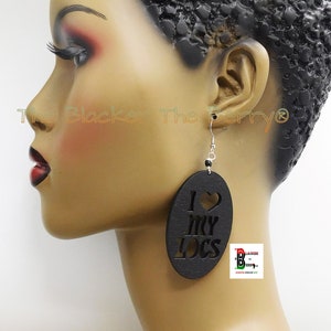 Locs Earrings Black Wood Dreads Jewelry Wooden Hand Painted Dreadlocks Oval Dangle African Ethnic Gift Ideas for Her Woman Dreads