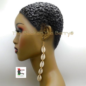 African Cowrie Shell Large Earrings Extra Long Afrocentric Women Jewelry Gold Plated Wire