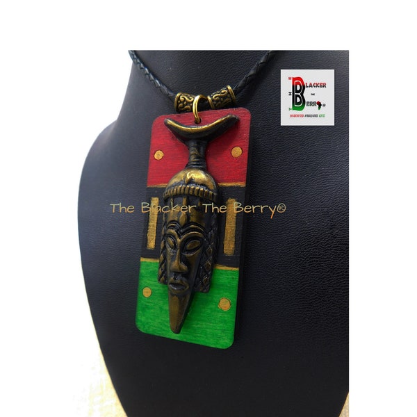 African Tribal Necklace Men Jewelry Leather Pan African Red Black Green Handmade