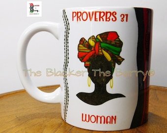 Proverbs 31 Mug, Black woman, Inspirational Afrocentric Mug, Black Owned Business