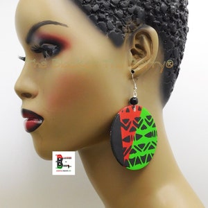 RBG Earrings Pan African Wooden Jewelry Women Red Black Green Handmade Hand Painted Ethnic