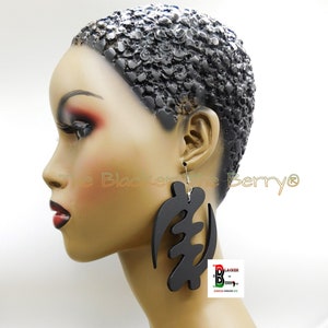Large Gye Nyame Earrings Black Wooden Jewelry Small Women Adinkra African Handmade Hand Painted
