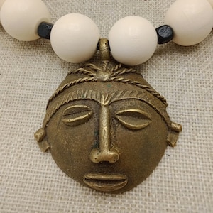 African Necklace White Black Wooden Jewelry Handmade