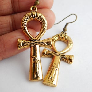 Gold Ankh Earrings Ankh Pendant Gold Ankh Earings Egyptian Symbol Gift Idea Egyptian Jewelry African Egyptian Earrings Ankh Jewelry