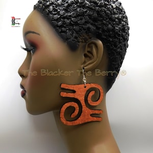 African Earring Jewelry Wood Afrocentric Adinkra Symbol Kwatakye Atiko Symbol of Bravery