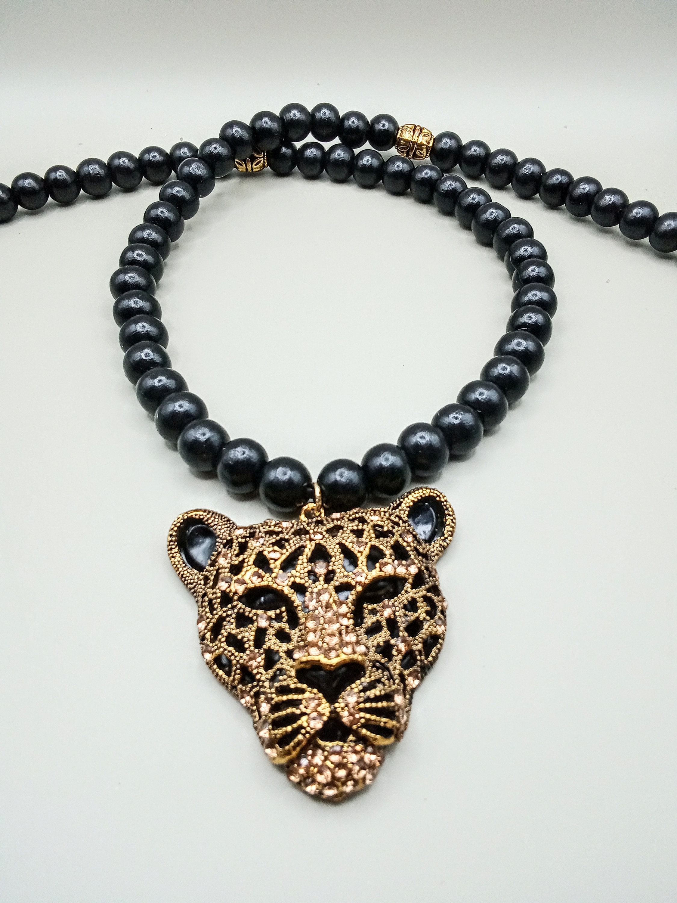 Black Cheetah Black Panther Beaded Necklace Men Jewelry  display picture 2