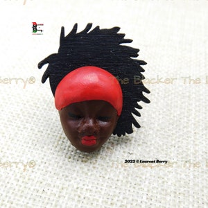 Black Queen Red Lapel Pin Ethnic Jewelry Woman Ring African American Brooches Handmade Face Brooch