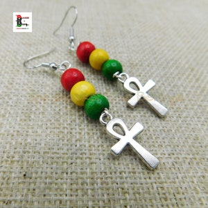 Silver Ankh Symbol Earrings Dangle Rasta Pan African Gift Ideas for Her Handmade