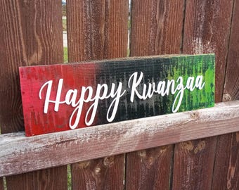 Happy Kwanzaa Wood Sign Home Decor Pan African Red Black Green White Handmade