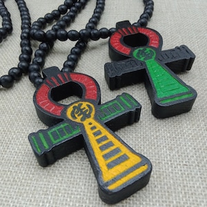 Wooden Ankh Necklace Egypt Beaded Long Handmade Jewelry Kwanzaa Christmas Gift