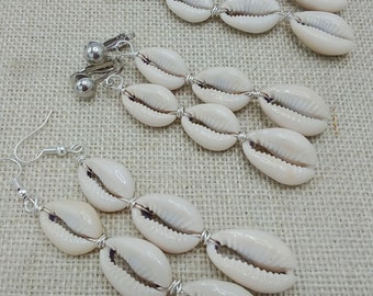 African Cowrie Shell Earrings Afrocentric Women Jewelry Wire Clip On Handmade Gifts