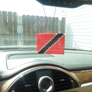 Trinidad and Tobago Flag car accessory. Beaded rearview mirror charm