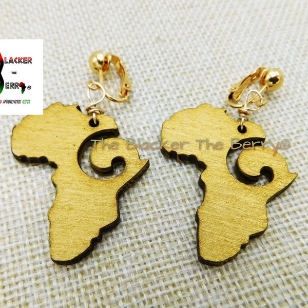 Africa Clip On Earrings Gold African Wooden Beaded Jewelry Wood  Map