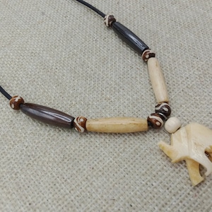 Small Elephant Necklace Carved Beaded Jewelry