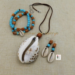 Large Cowrie Shell Necklace Jewelry Set Earrings Bracelet Women Gift Ideas