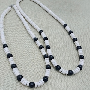 White Black Necklace Beaded Unisex Men Women Jewelry Minimalist Modern Birthday Gift