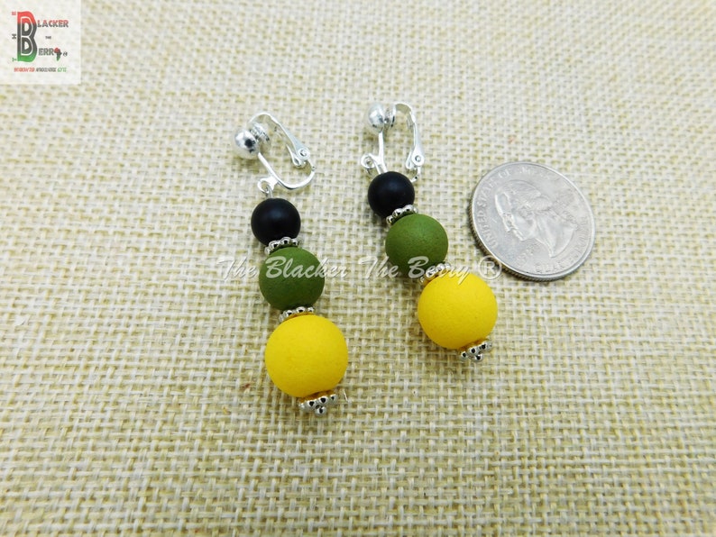 Jamaican Clip on Earrings Beaded Green Yellow Black Jewelry Etsy
