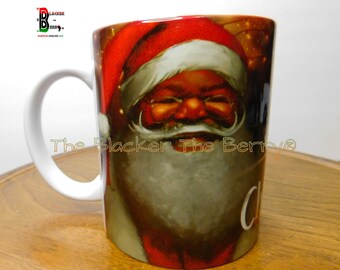 African American Santa mug, Black Santa mug, Mrs. Claus, Christmas decor, Afrocentric Holiday, Black Owned, Business Gift Ideas