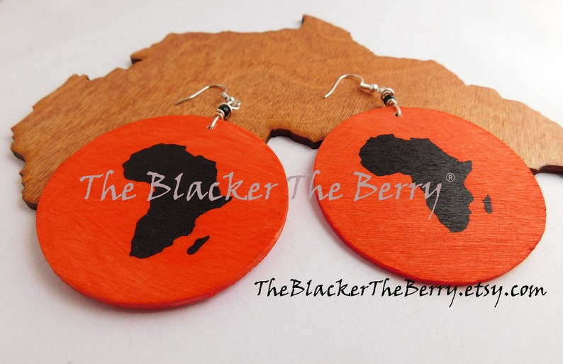 Africa Earrings Wooden Jewelry Orange Black African Afrocentric Motherland Ethnic