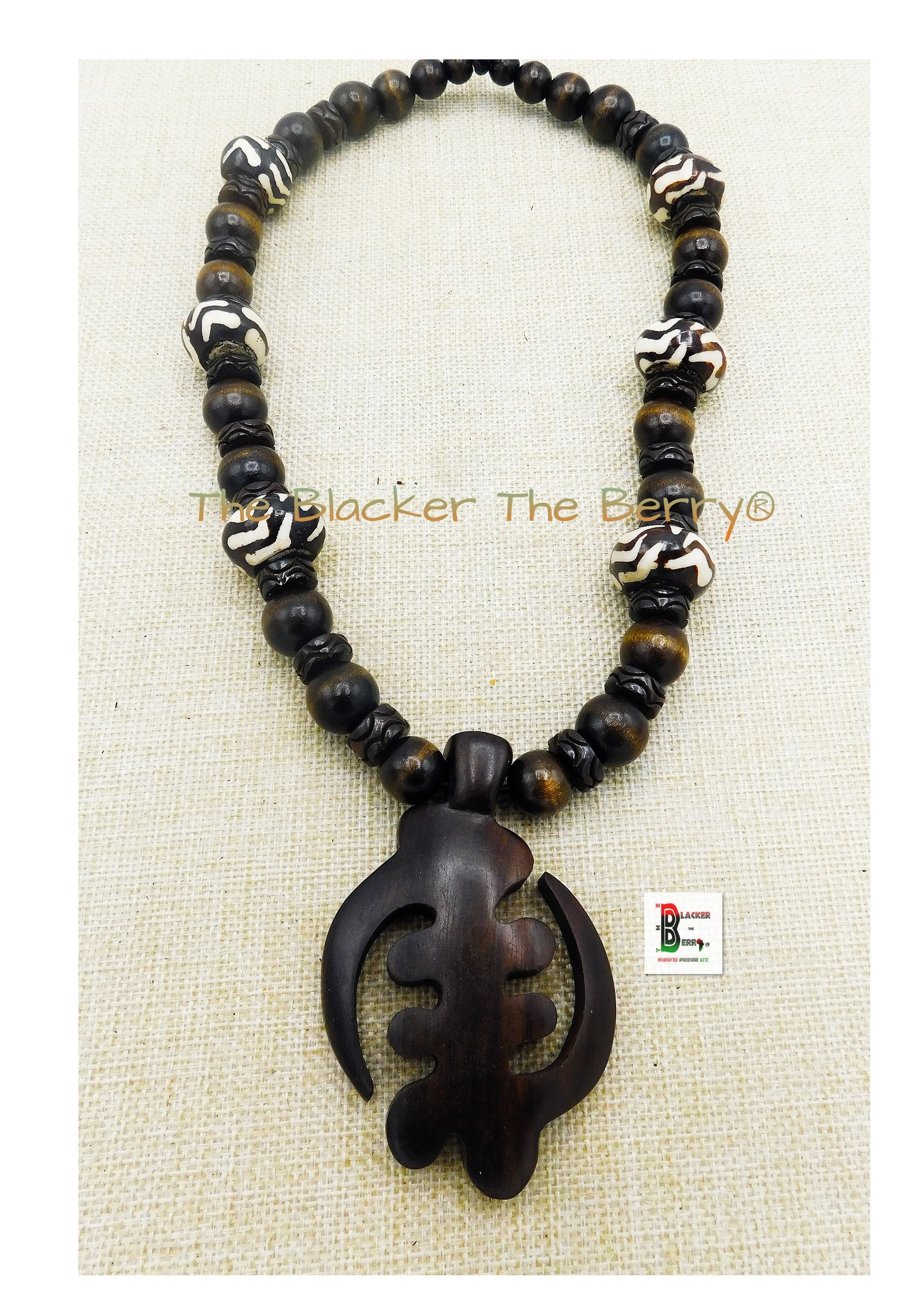 Gye Nyame Necklace Men African Jewelry Ebony Wood Large Beads Etsy