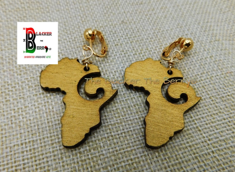 Africa Clip On Earrings Gold African Wooden Beaded Jewelry Wood Map