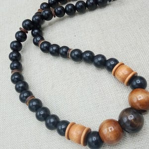 Large Wood Beaded Necklace Men Jewelry Black Brown Statement Gift for Him